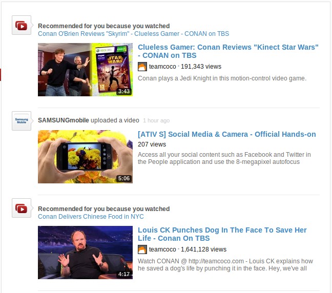 The video stream in YouTube