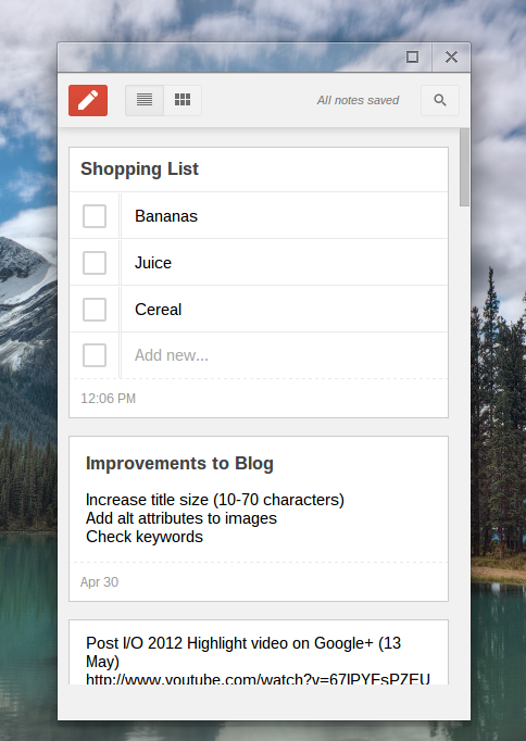 google keep web app