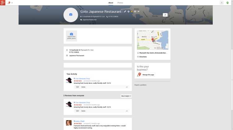 Clicking on the reviews link of a result brings the familiar Google+ Local page. It includes information about the place, reviews from around the web etc.
