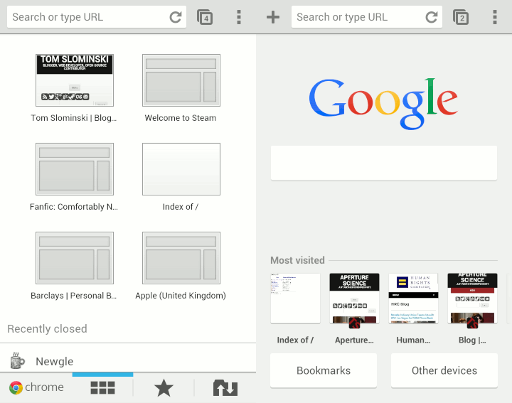New tab page