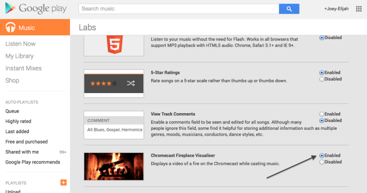 enable labs feature in goggle music