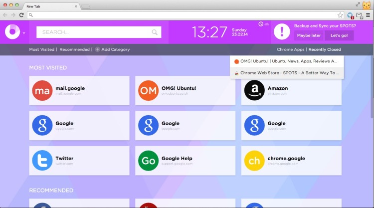 spot new tab page running in chrome