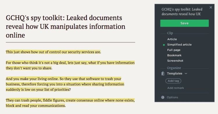 evernote clipper screenshot