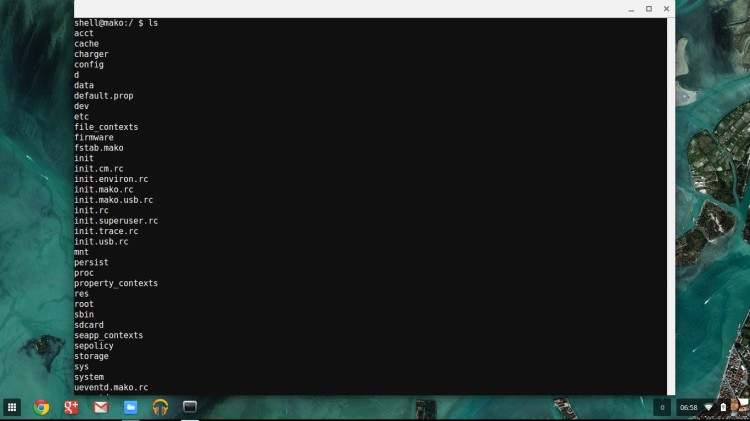 Chrome ADB Shell working, though bottom portion of text gets cut off on smaller screens.
