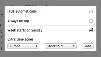 options screen for calendar clock app