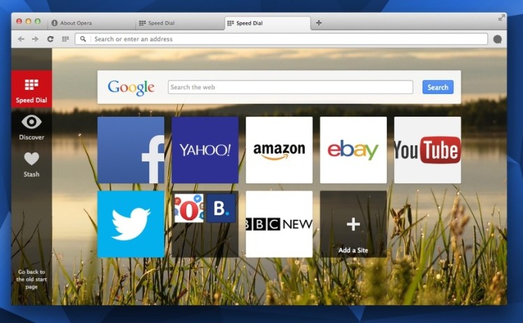 opera new start page flag