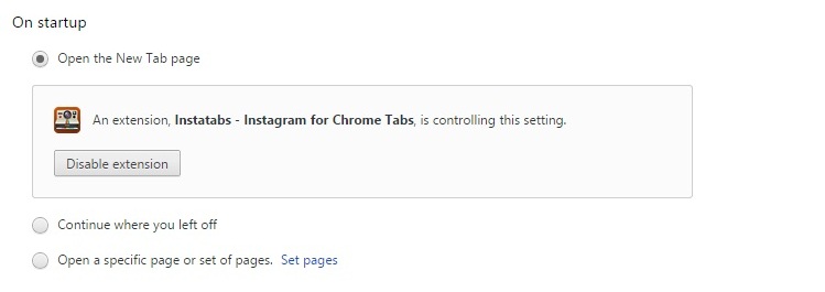 settings prompt for new tab change in chrome
