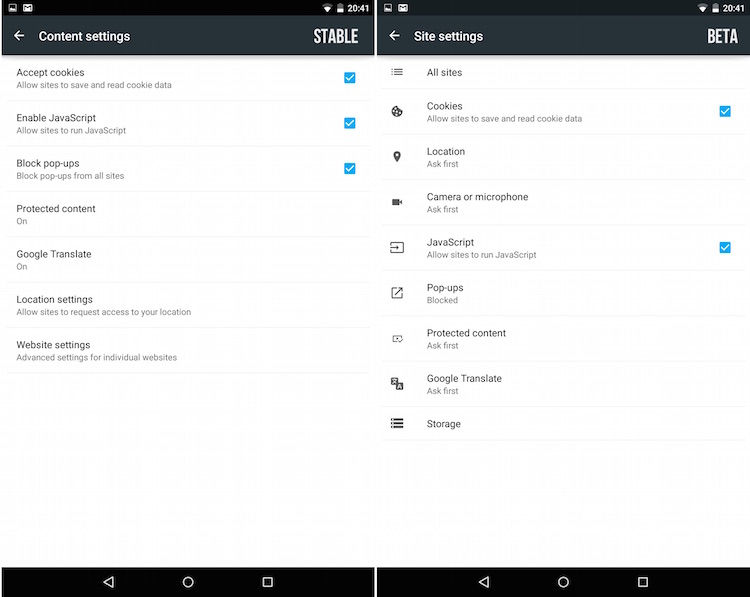 material chrome settings
