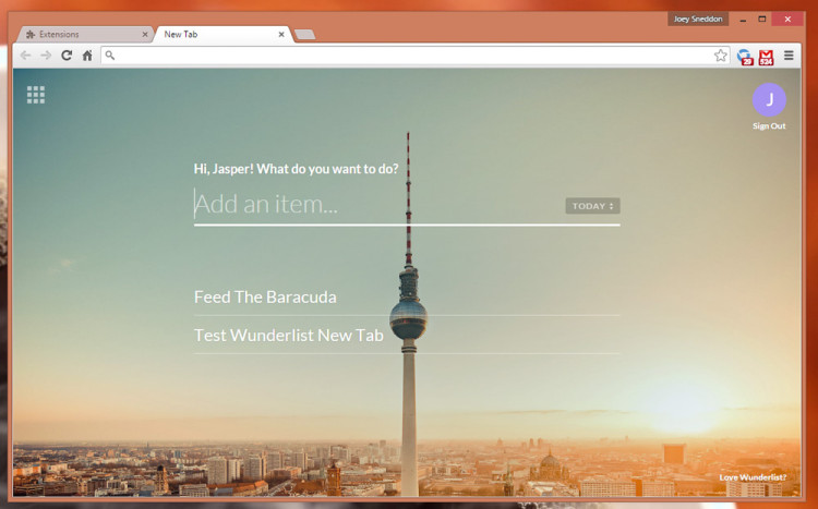 wunderlist new tab page chrome extension