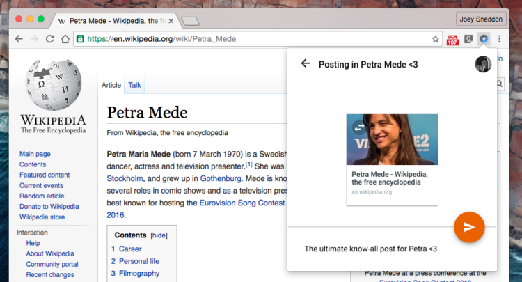 sharing through google spaces extension