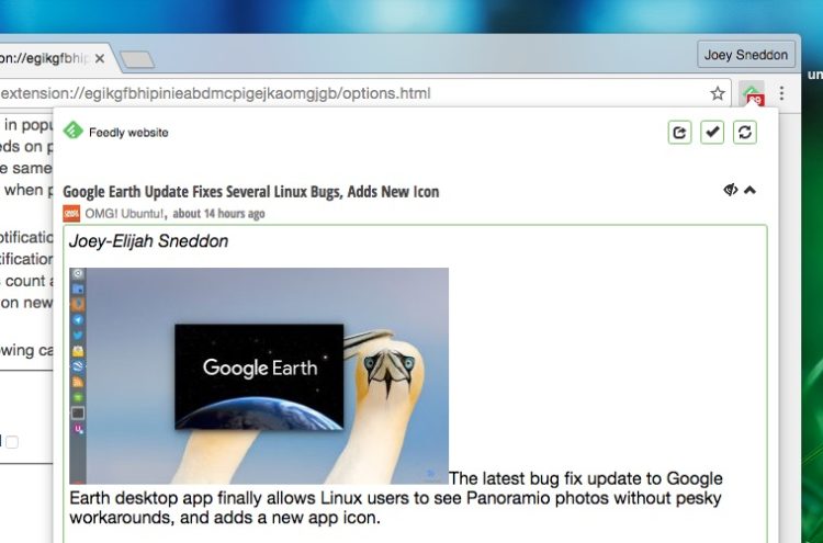 previewing a feedly article in the extension
