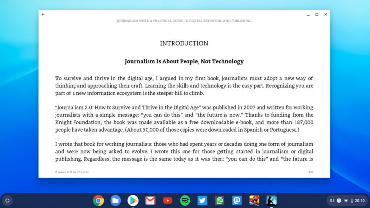 The Kindle Android app running on a Chromebook
